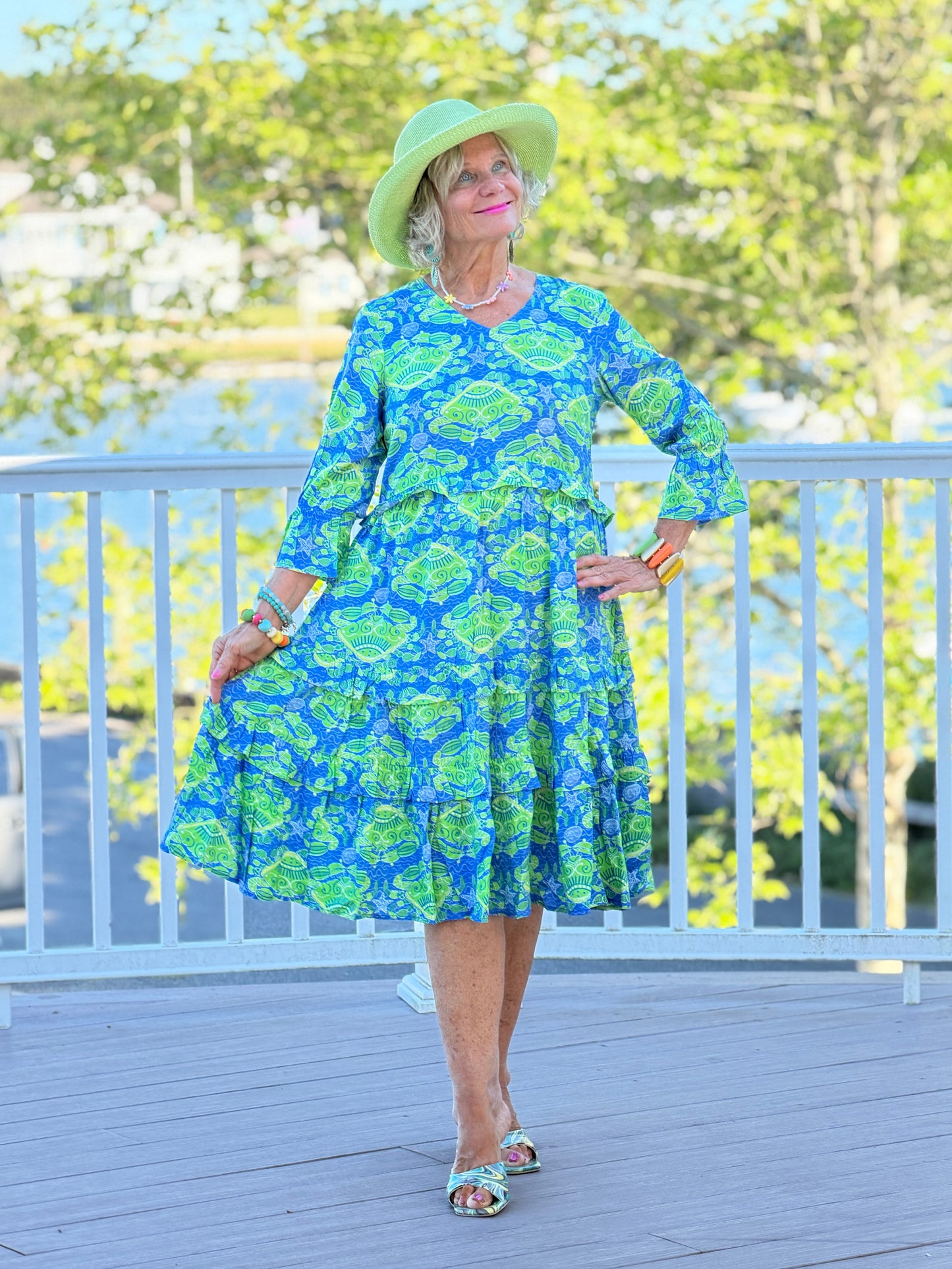 SEAG GLASS TREASURE V Neck RUFFLE DRESS