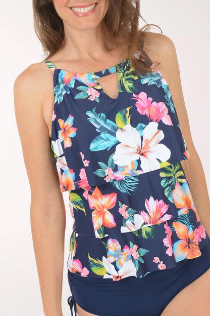 Vibrant Vacay High Neck Tiered Tankini Top