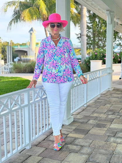 PINK PALM TREE ZIPPER TOP