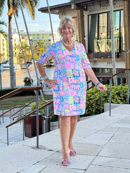 SANDY BEACH COLOR ELBOW DRESS