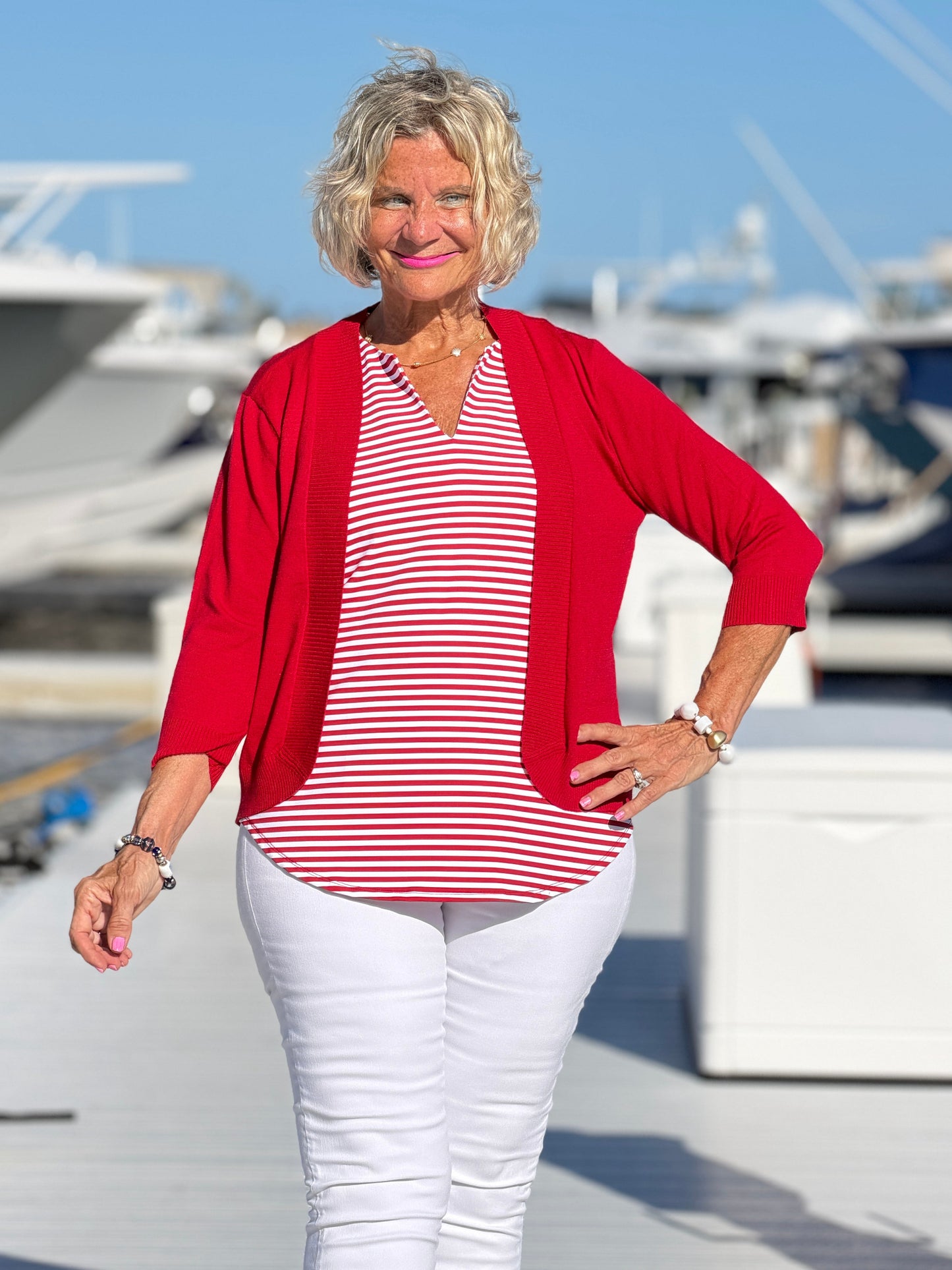 REGATTA RED STRIPED NOTCH TOP
