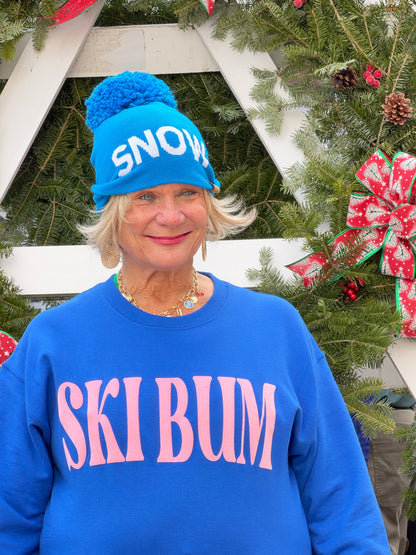 ROYAL BLUE SKI BUM Suede-Like Flocked Logo Heavyweight Sweatshirt