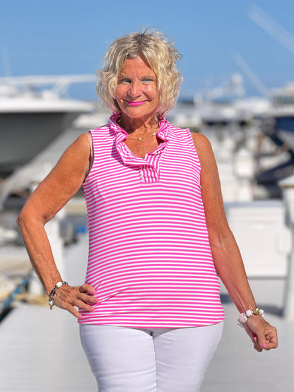 MARINA PINK STRIPE RUFFLE TOP