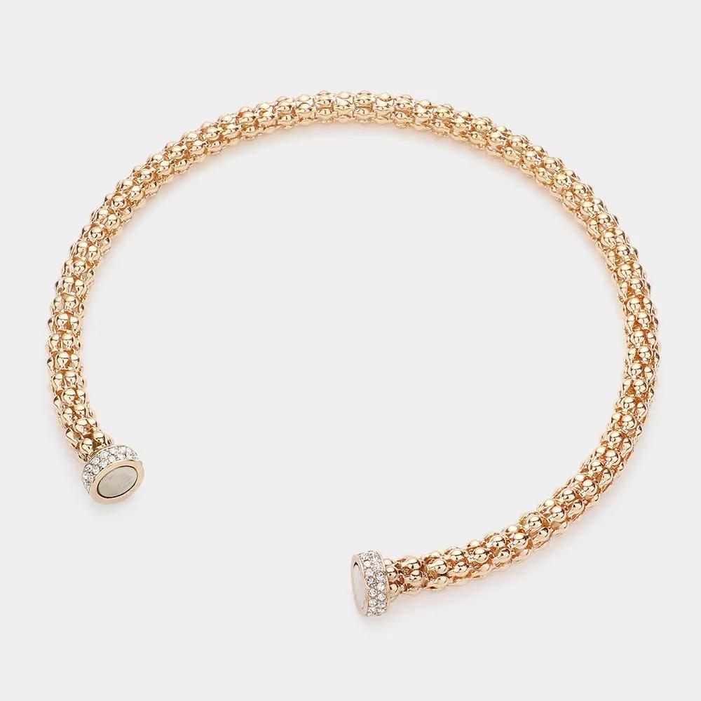 Rhinestone Embellished Metal Choker Necklace 2 COLORS