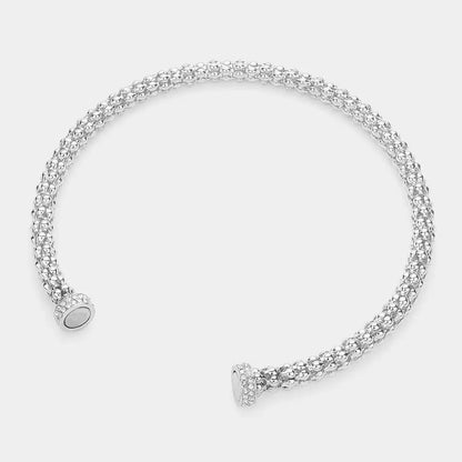 Rhinestone Embellished Metal Choker Necklace 2 COLORS