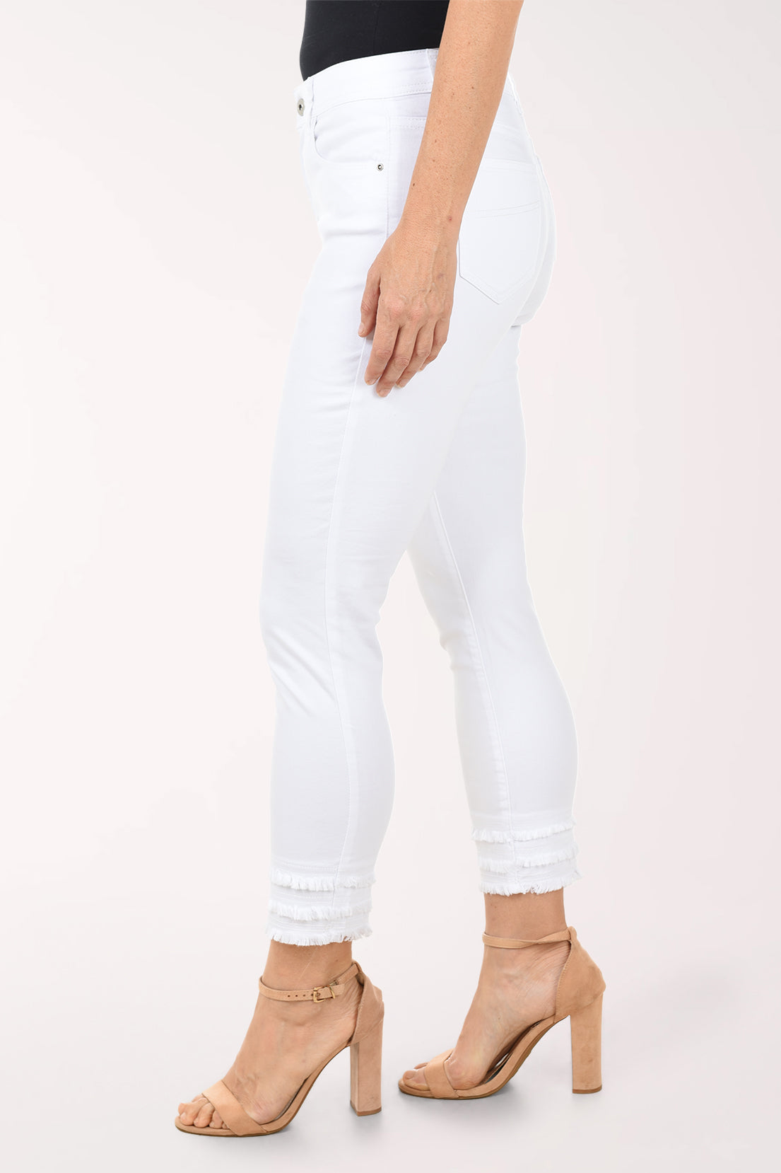 Triple Frayed Hem Stretch Twill Pant