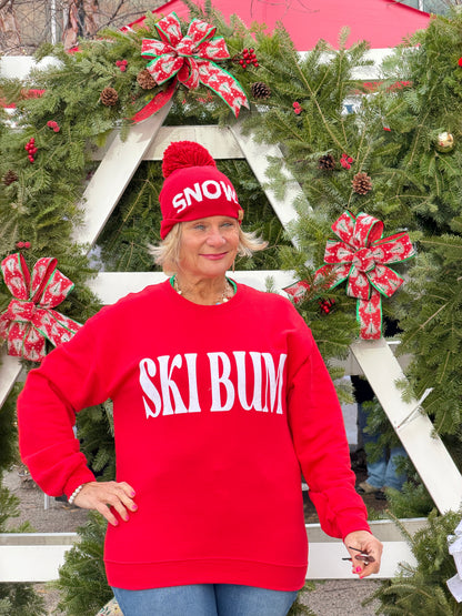 Red Snow Pom Hat