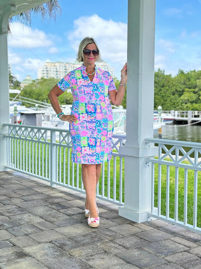 SANDY BEACH COLOR SHORT SLEEVE DRESS