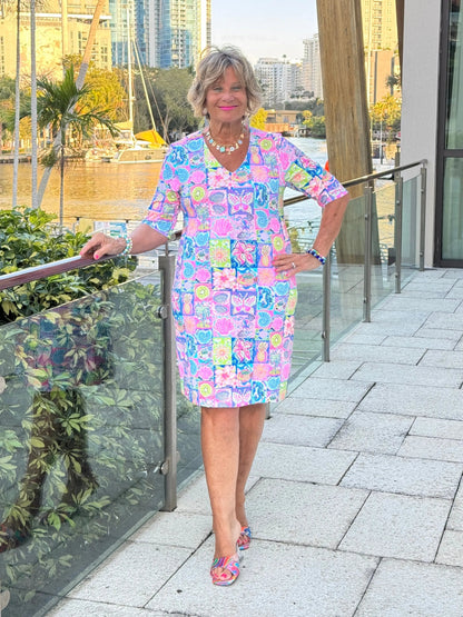 SANDY BEACH COLOR ELBOW DRESS