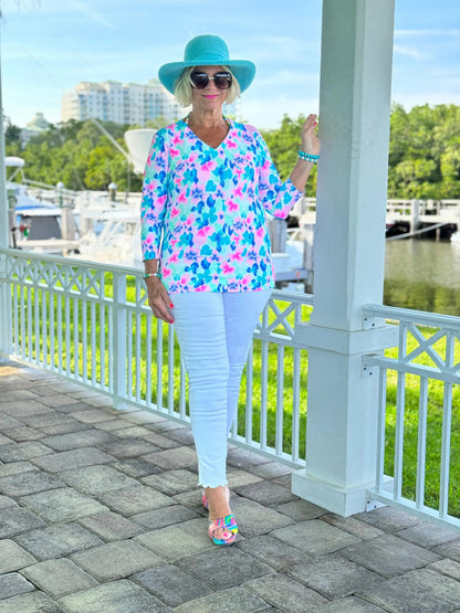 PINK PETALS V NECK TOP