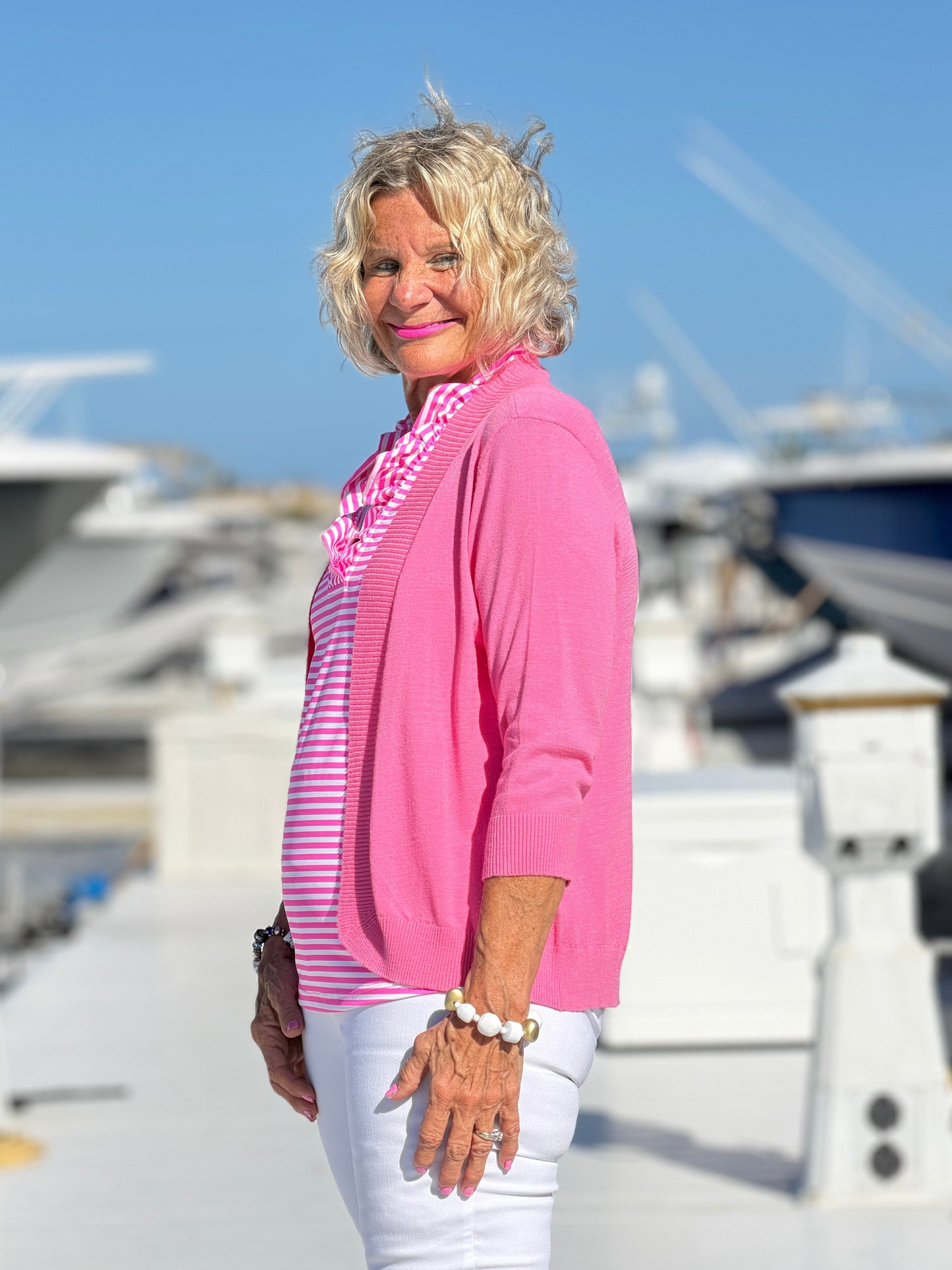 MARINA PINK STRIPE RUFFLE TOP