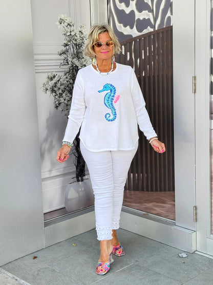 LULU-B WHITE SEAHORSE SWEATER