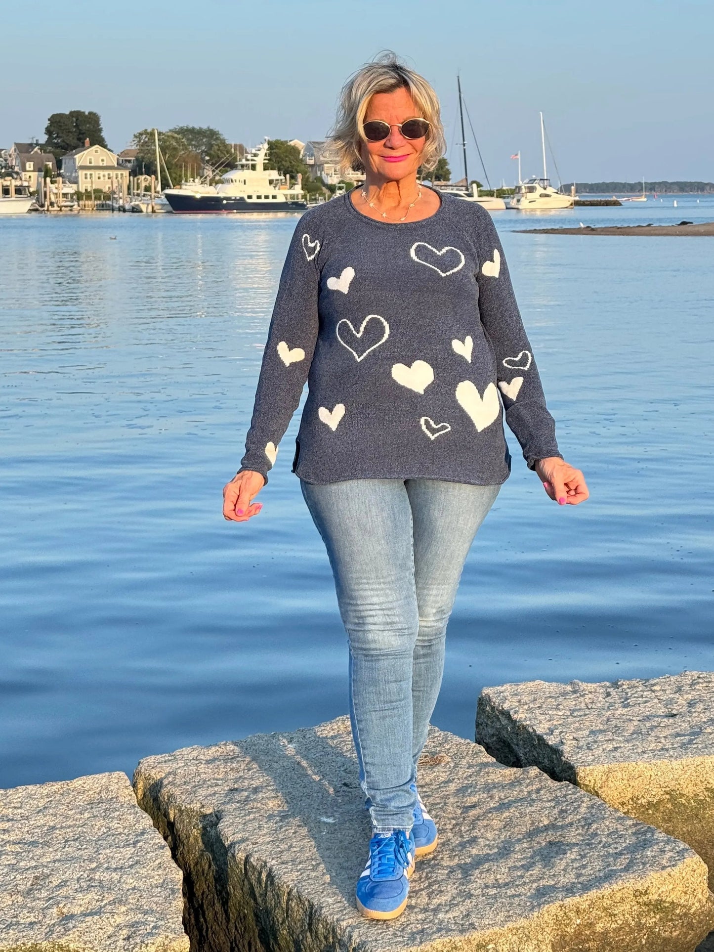 NAVY HEART CHENILLE SWEATER