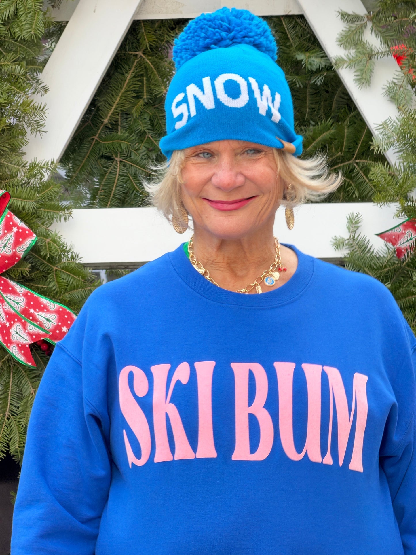 ROYAL BLUE SKI BUM Suede-Like Flocked Logo Heavyweight Sweatshirt