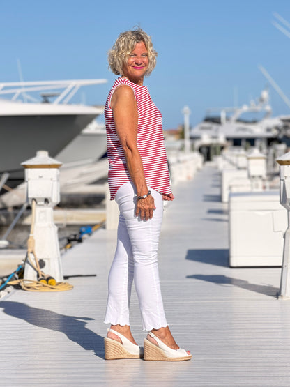 REGATTA RED STRIPED NOTCH TOP
