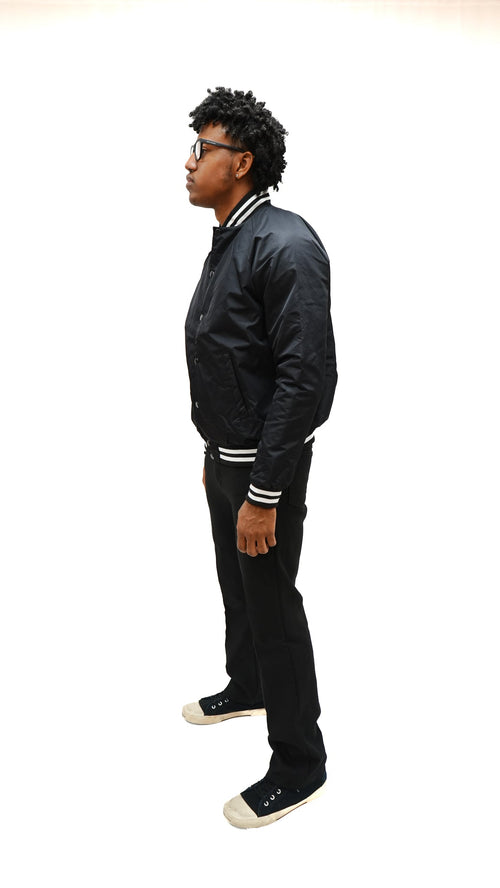Black silky varsity jacket