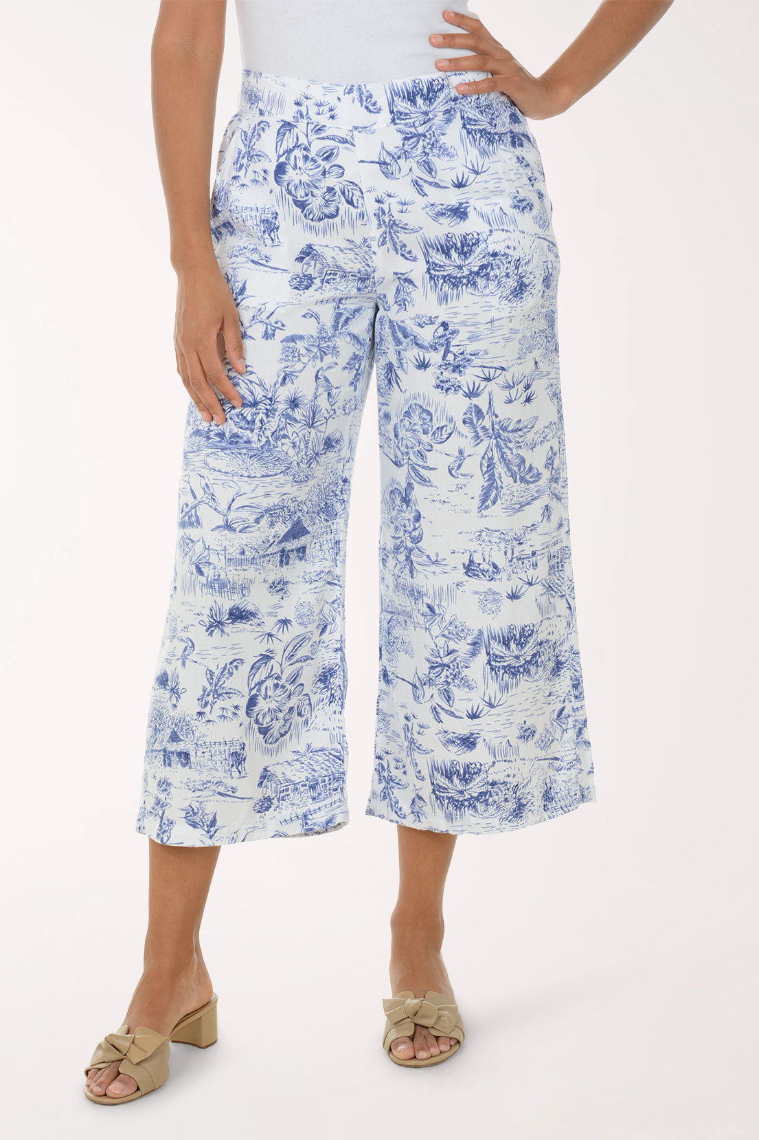 Tropical Toile Linen-Blend Crop Pant