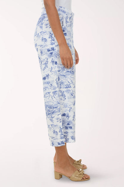 Tropical Toile Linen-Blend Crop Pant