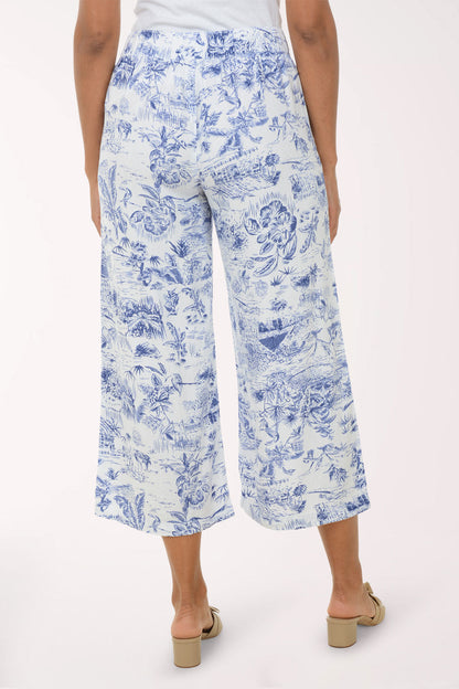 Tropical Toile Linen-Blend Crop Pant