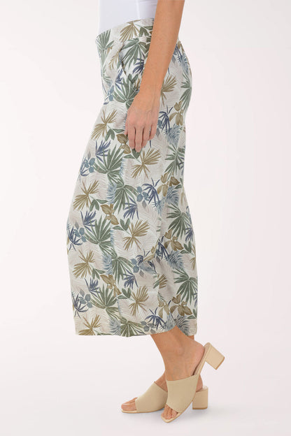 Tropical Leaves Linen-Blend Crop Pant