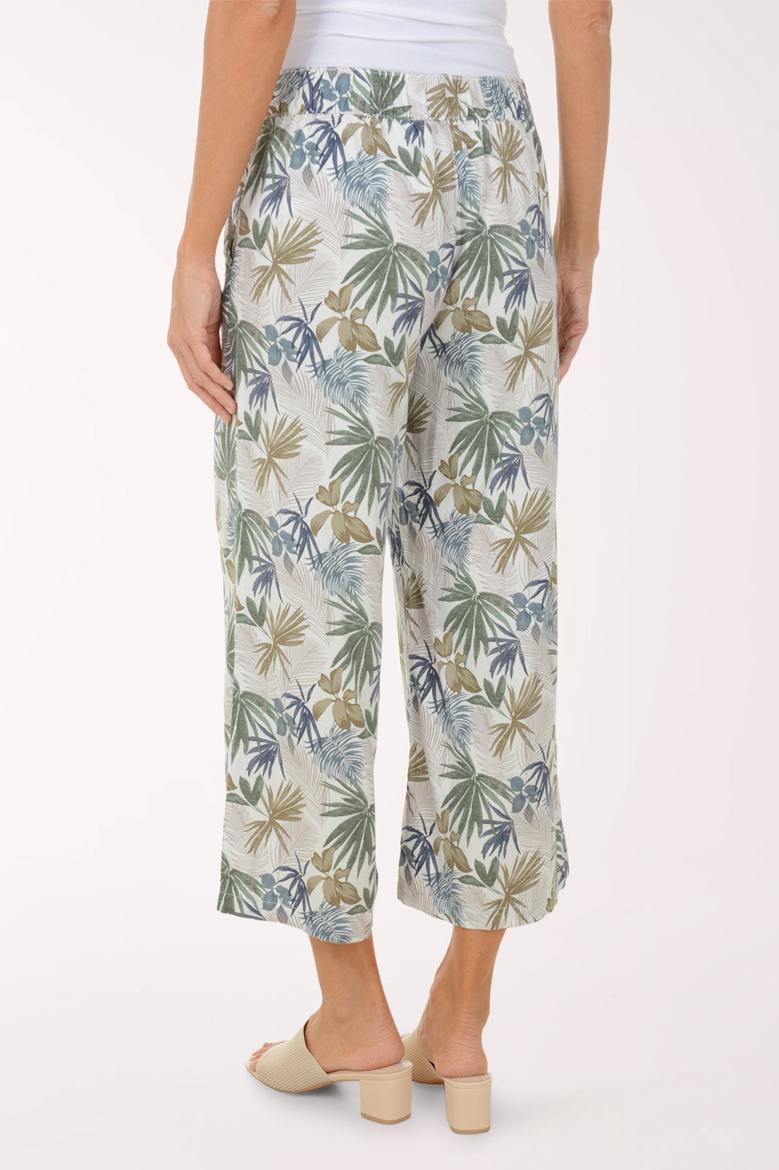 Tropical Leaves Linen-Blend Crop Pant