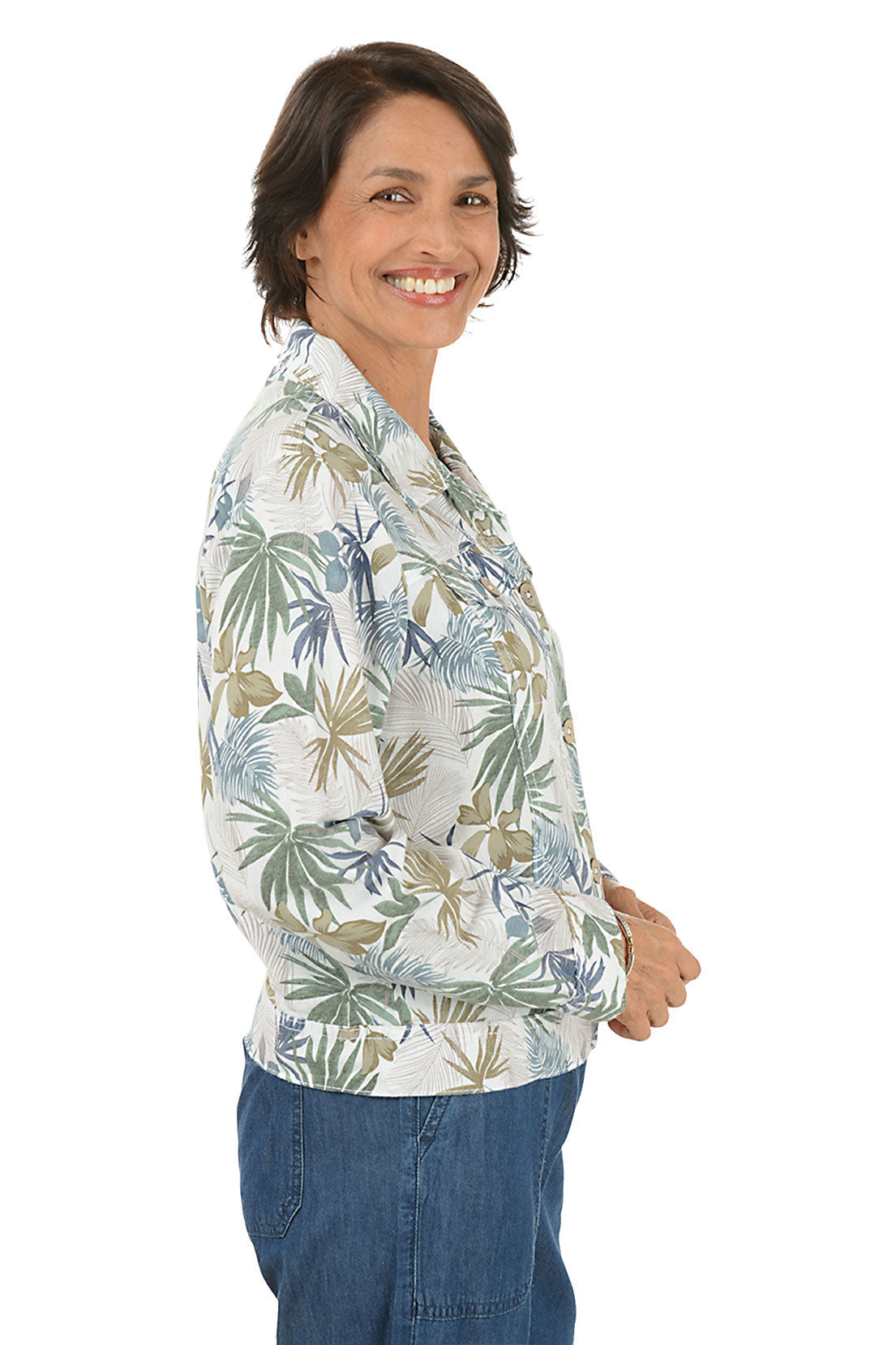 Tropical Leaves Linen-Blend Jacket