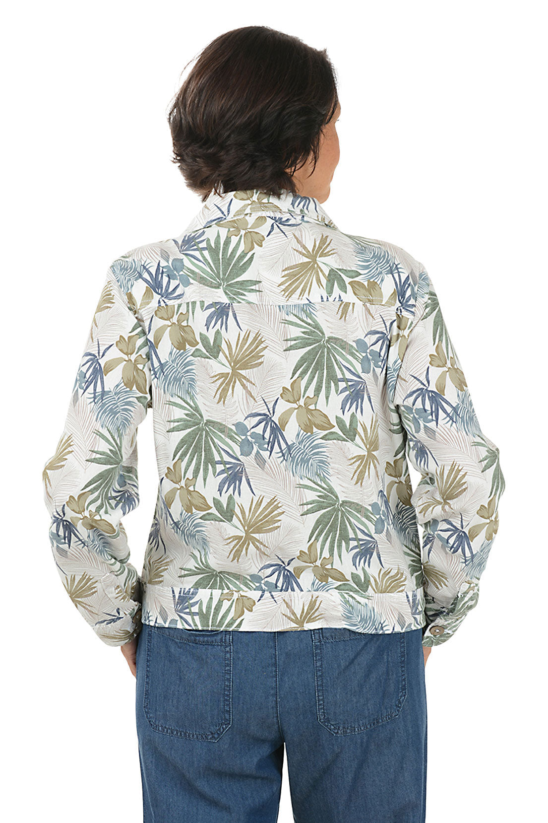 Tropical Leaves Linen-Blend Jacket