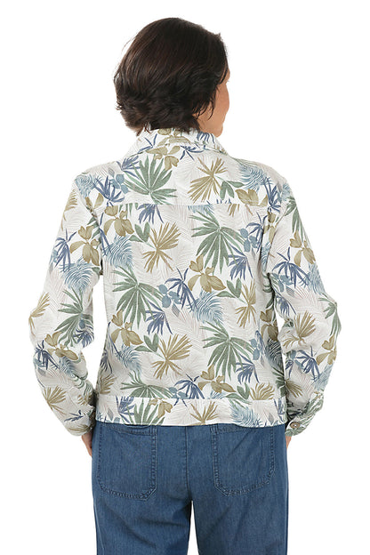 Tropical Leaves Linen-Blend Jacket