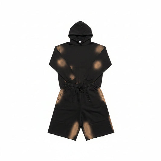 Distressed Wash Hoodie + Baggy Shorts Set