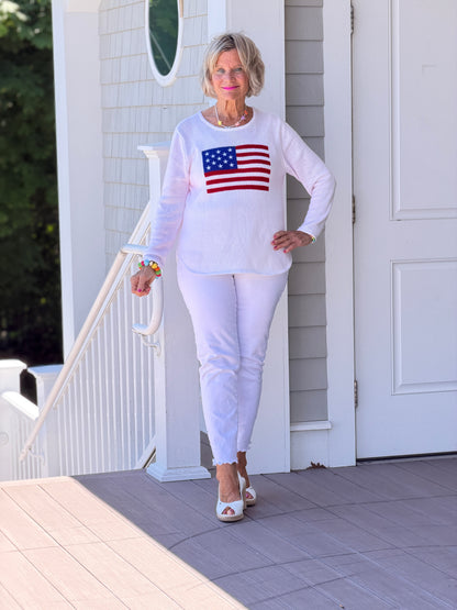 LULUB DOCKSIDE WHITE STAR FLAG SWEATER