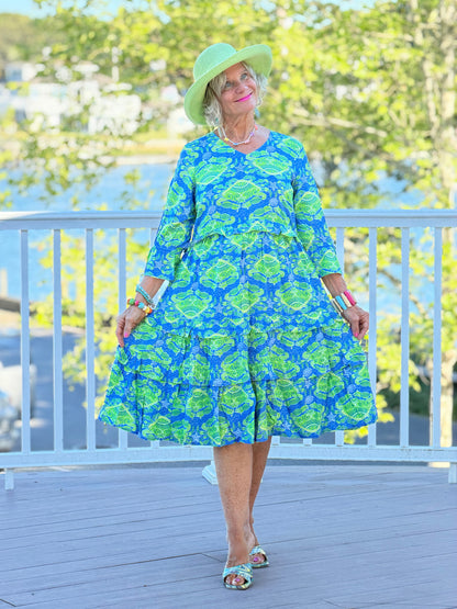 SEAG GLASS TREASURE V Neck RUFFLE DRESS