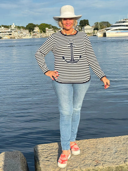 NAVY STRIPE ANCHOR SWEATER