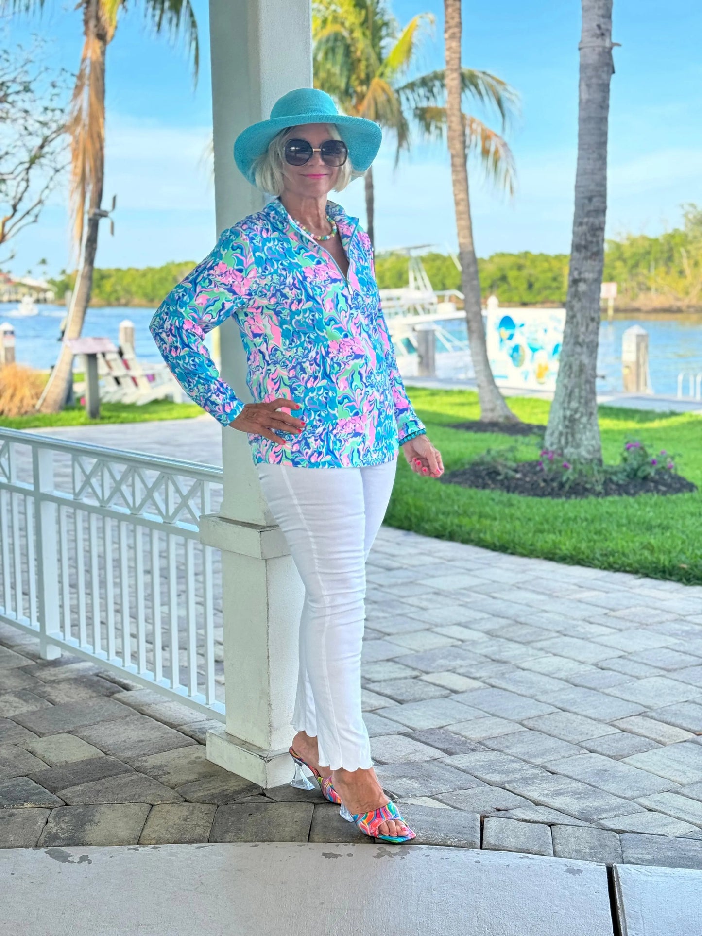 SPLASH OF PINK  HALF ZIPPER