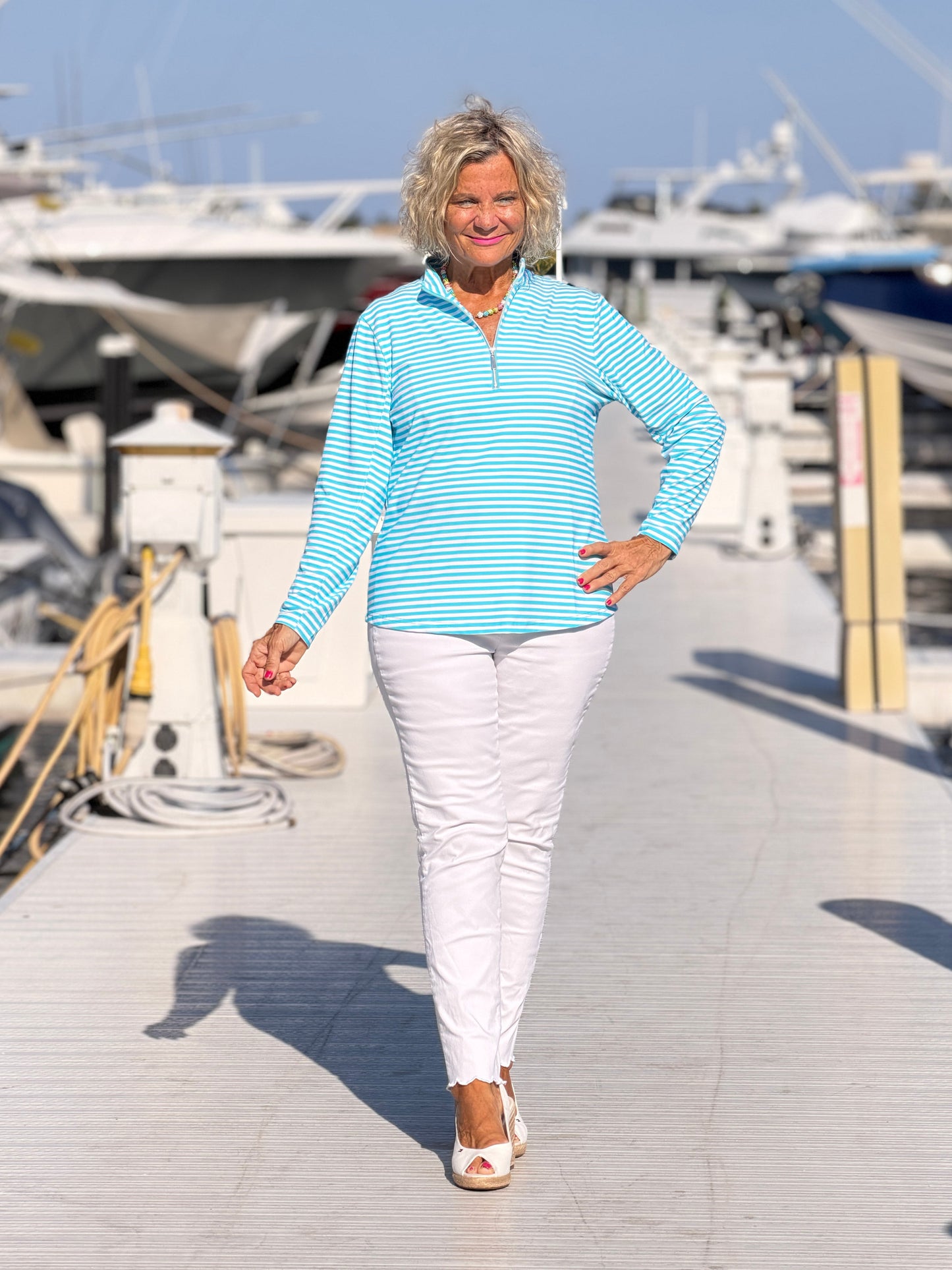 OCEAN BLUE HALF ZIPPER TOP