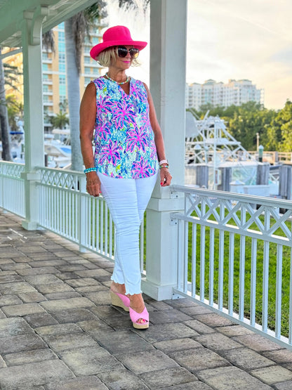 PINK PALM TREE SLEEVELESS TOP