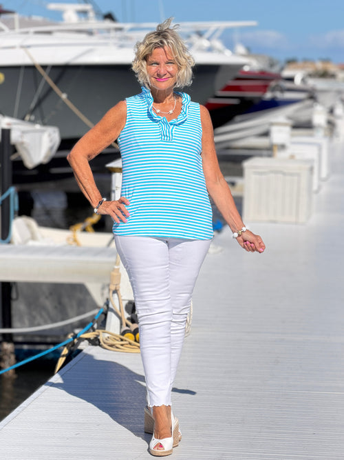 OCEAN BLUE RUFFLE TOP