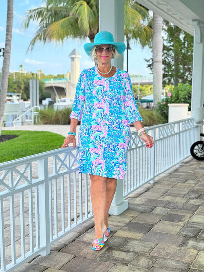 SPLASH OF PINK  RUFFLE SLEEVE DRESS