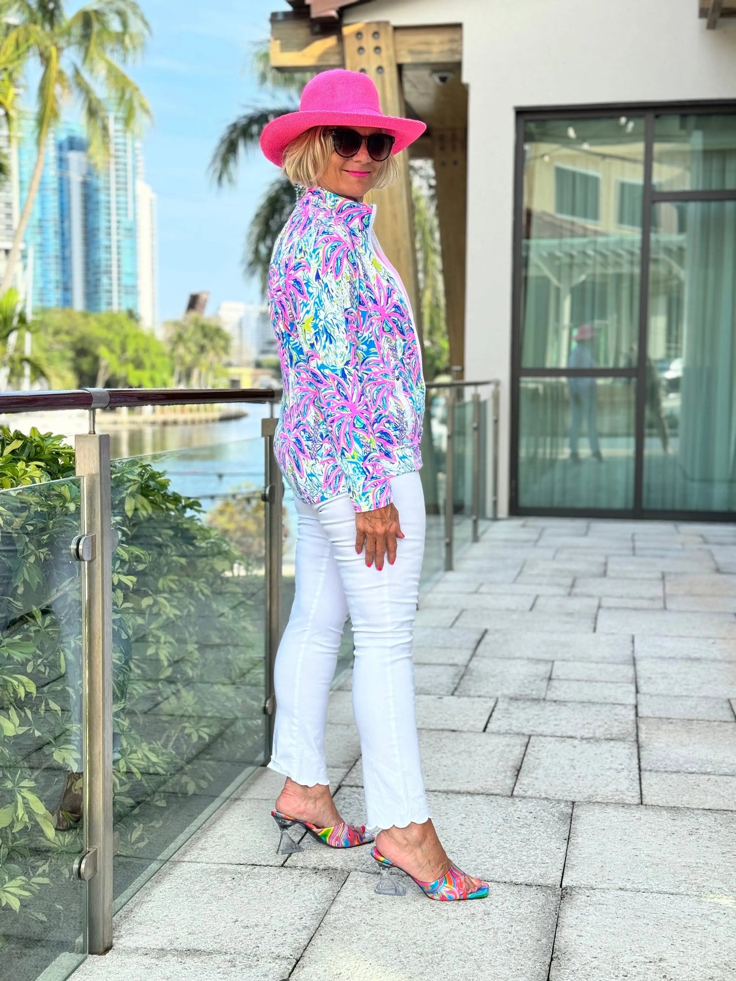 PINK PALM TREE ZIPPER JACKET