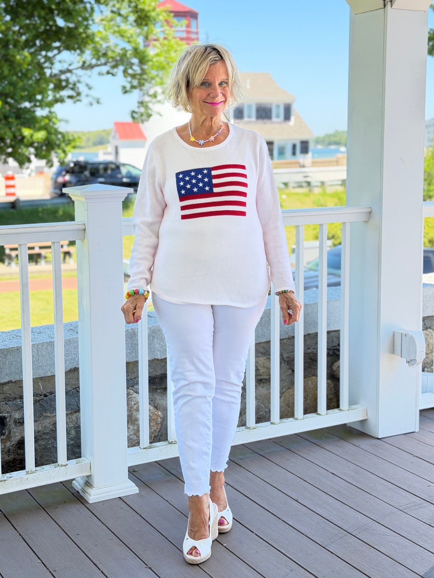 LULUB DOCKSIDE WHITE STAR FLAG SWEATER