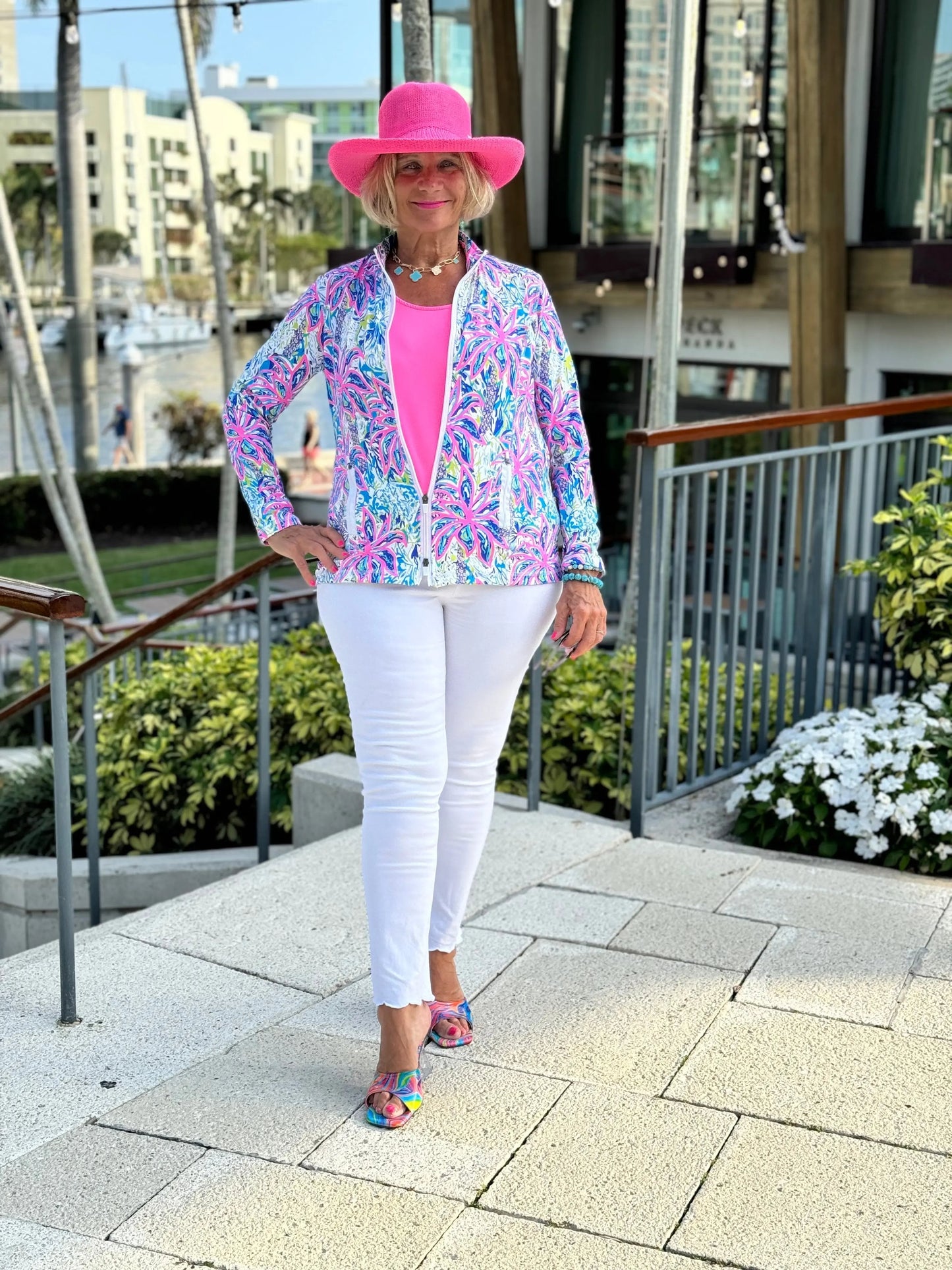 PINK PALM TREE ZIPPER JACKET