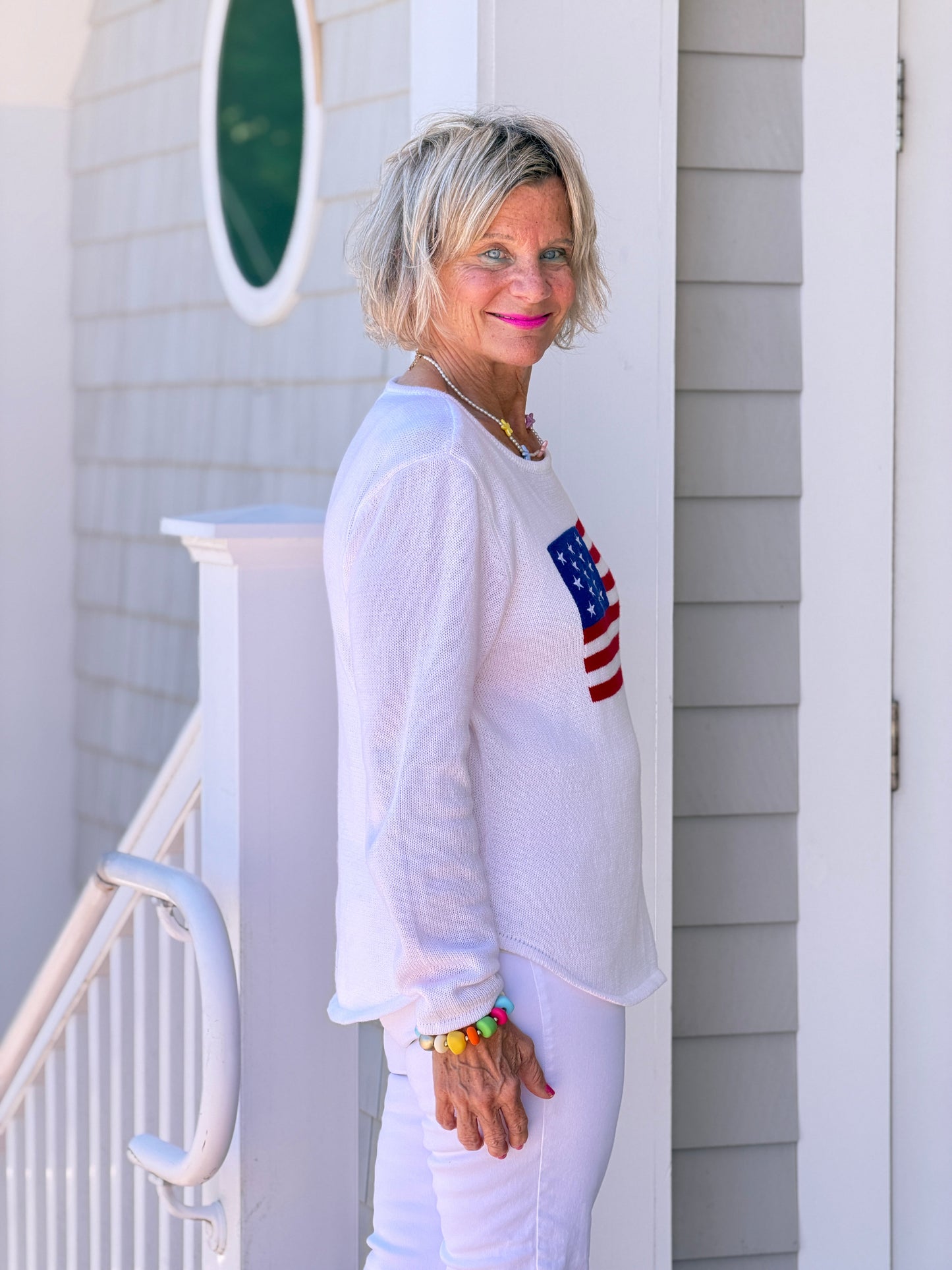 LULUB DOCKSIDE WHITE STAR FLAG SWEATER