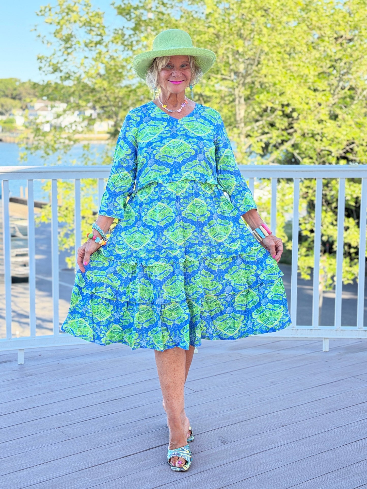SEAG GLASS TREASURE V Neck RUFFLE DRESS