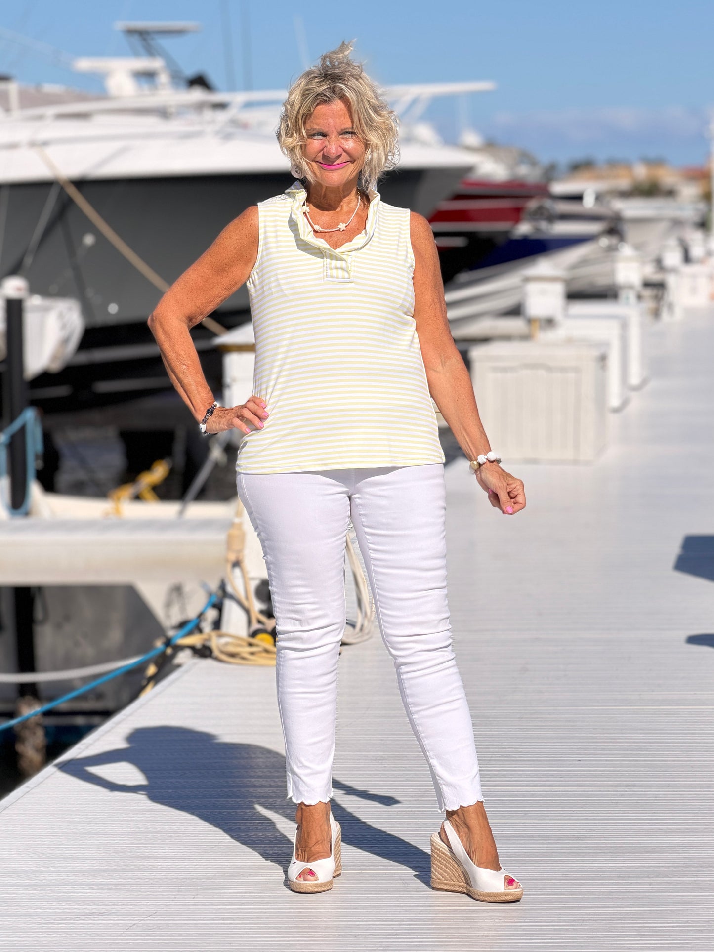 NAUTICAL YELLOW SLEEVELESS RUFFLE