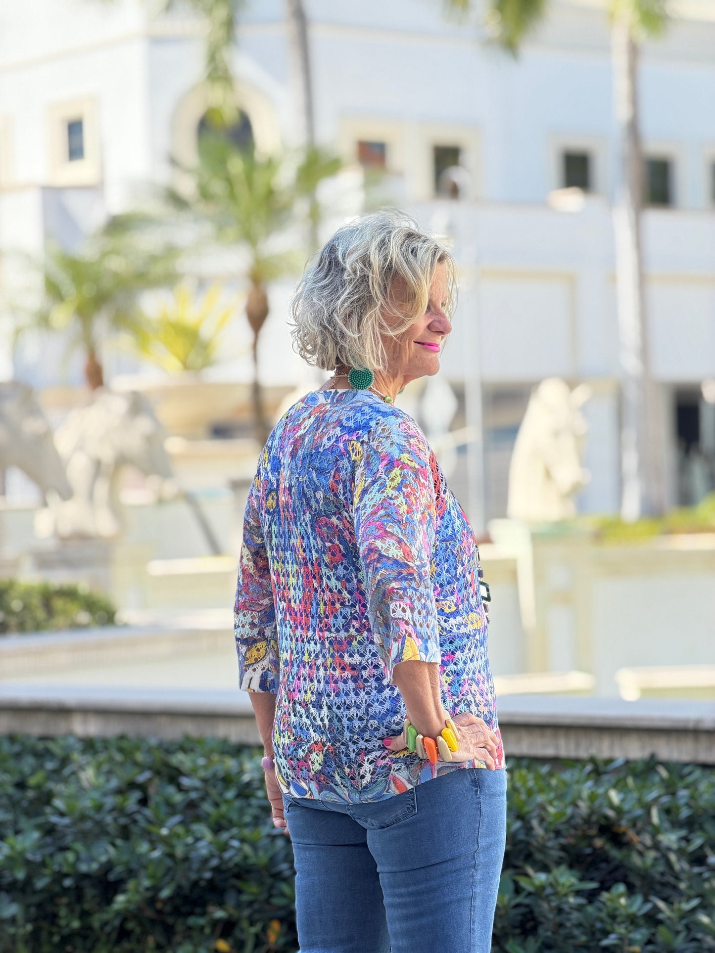 SHADES OF WATERBLUE MESH TOP