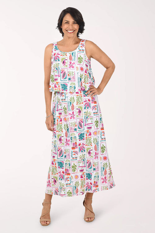 Tropical Holiday Popover Sleeveless Maxi Dress
