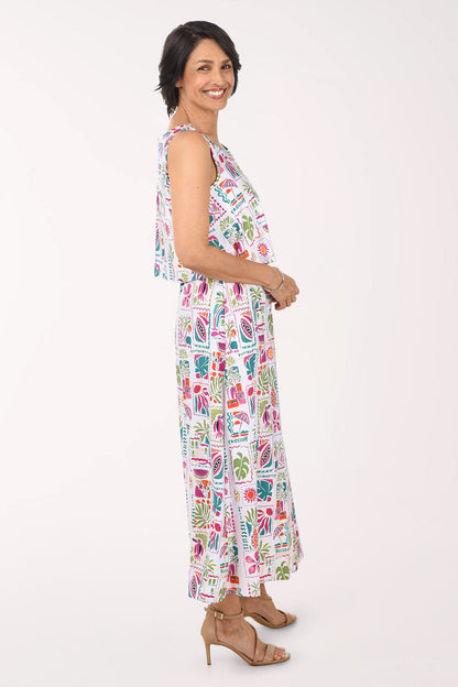 Tropical Holiday Popover Sleeveless Maxi Dress
