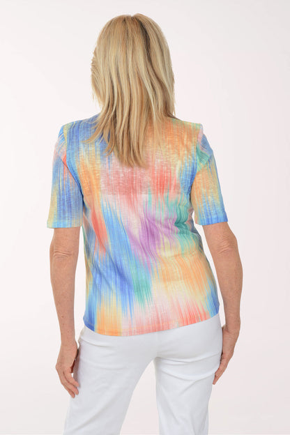 Tropical Ikat V-Neck Elbow Sleeve Top