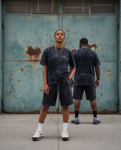 French Terry Acid Wash Sets Black