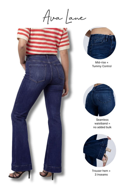 The Gwen Mid-Rise Tummy Control Flare - Three Inseams (Blue)