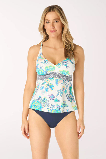 White Diamond Meadows V-Neck Tankini Top